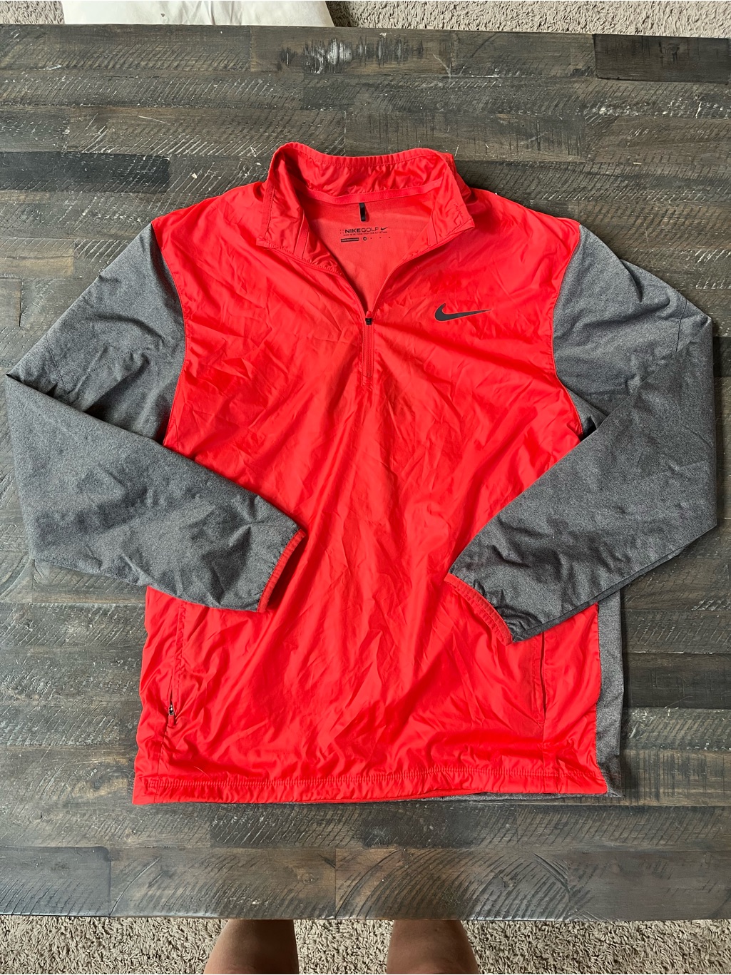 Nike Golf Mens 1/4 Zip Colorblock Pullover Jacket Red Gray M